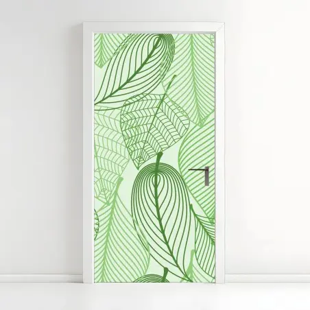 Sticker pour porte motif feuilles graphiques vertes – Wallnifity®
