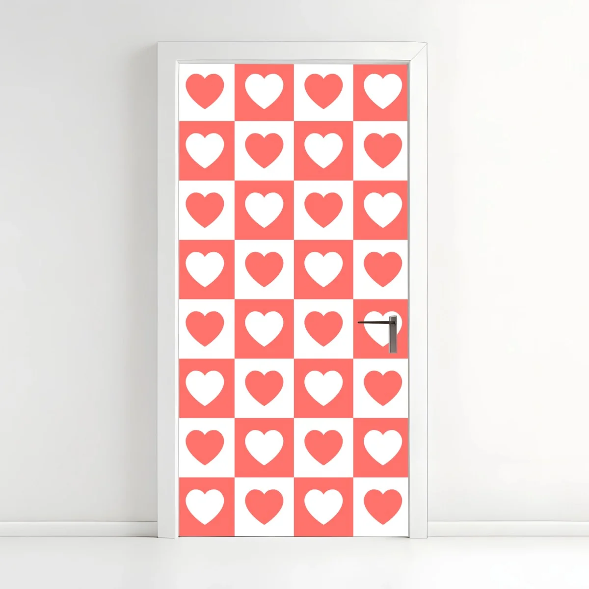 Sticker pour porte motif damier de cœurs corail – Wallnifity® Sticker pour porte motif damier de cœurs corail – Wallnifity®