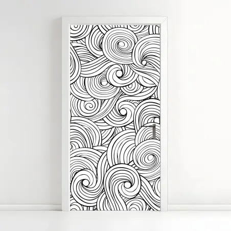 Sticker pour porte motif tourbillonnant abstrait en noir et blanc – Wallnifity®