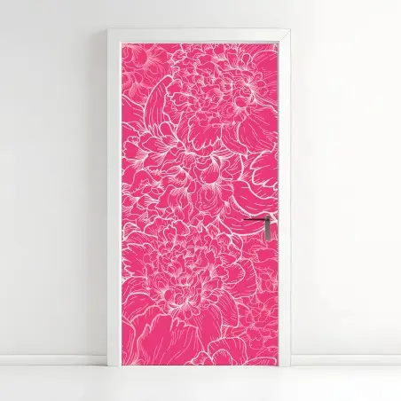 Sticker pour porte motif floral de pivoines rose et blanc – Wallnifity®