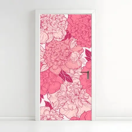 Sticker pour porte pivoines roses élégantes – Wallnifity®