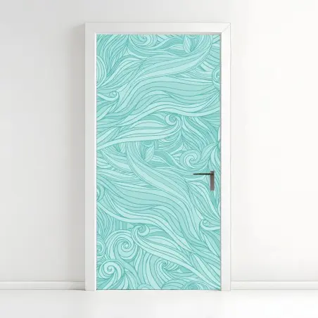 Sticker pour porte motif aquatique ondulant turquoise – Wallnifity®