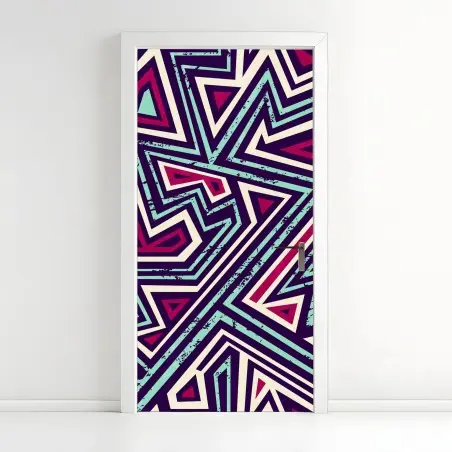 Sticker pour porte motif géométrique rétro aux triangles colorés – Wallnifity®
