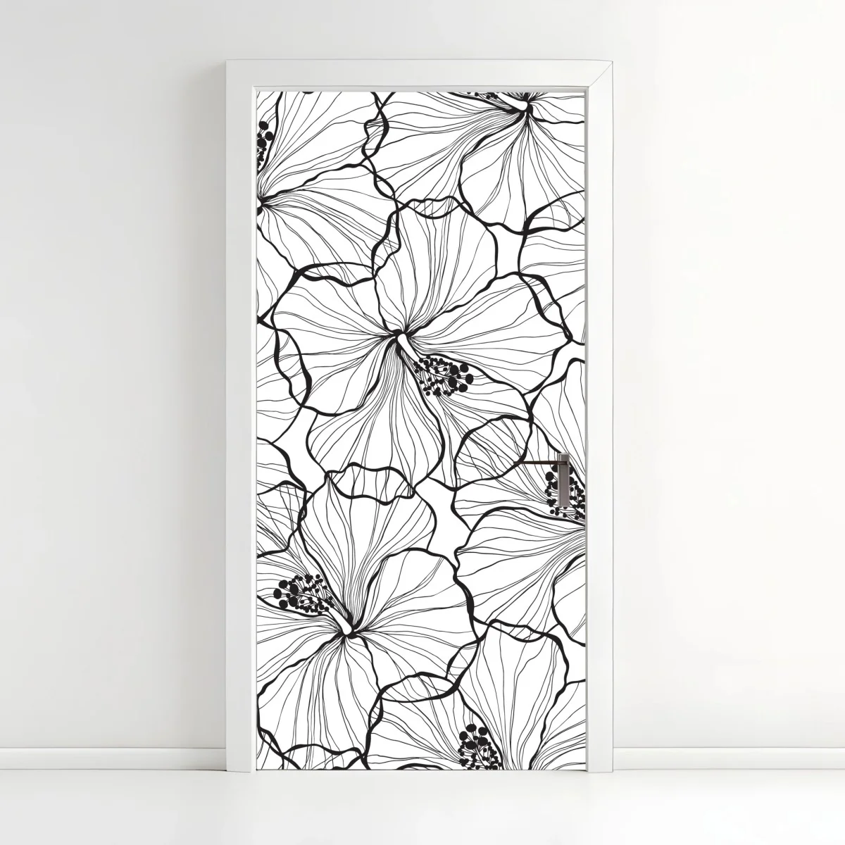 Sticker pour porte motif floral graphique noir et blanc pour décoration murale – Wallnifity® Sticker pour porte motif floral graphique noir et blanc pour décoration murale – Wallnifity®