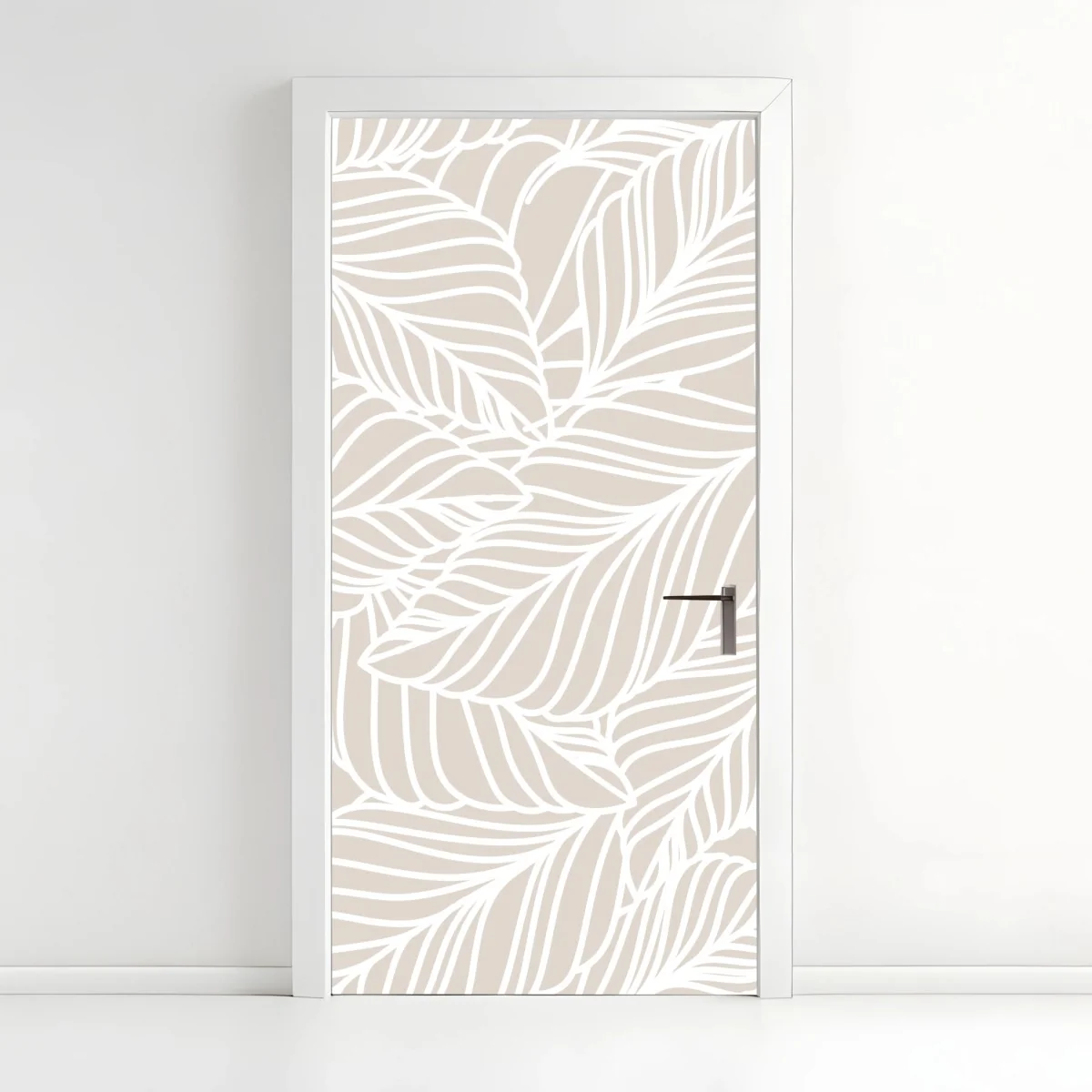 Sticker pour porte motif de feuilles beige et blanc minimaliste – Wallnifity® Sticker pour porte motif de feuilles beige et blanc minimaliste – Wallnifity®