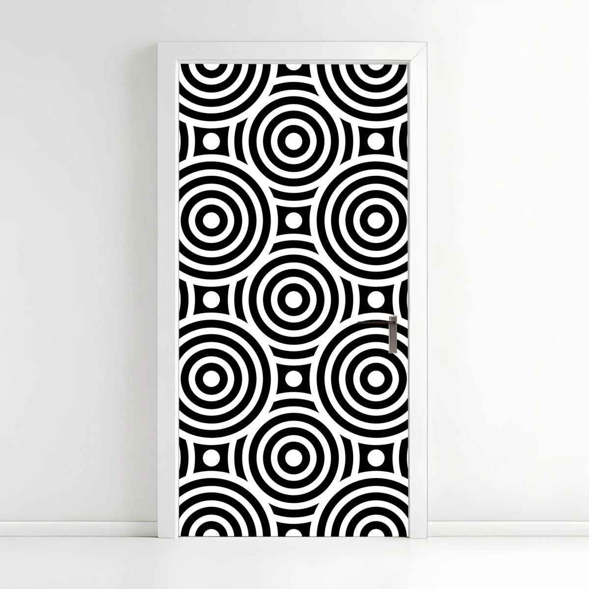 Sticker pour porte motif géométrique à cercles concentriques noir et blanc – Wallnifity®