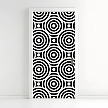 Sticker pour porte motif géométrique à cercles concentriques noir et blanc – Wallnifity®