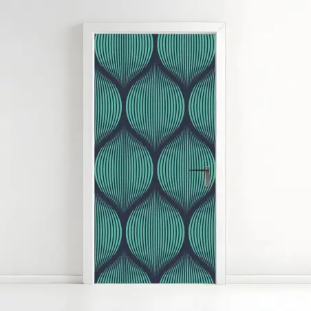 Sticker pour porte motif géométrique turquoise et bleu marine – Wallnifity®