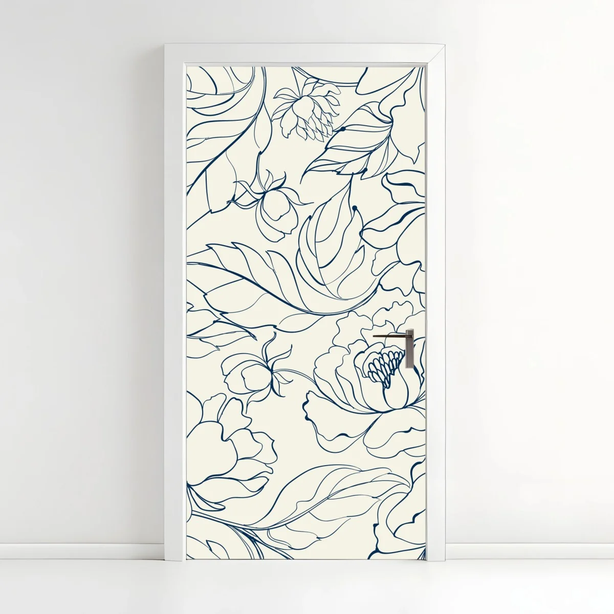 Sticker pour porte motif floral délicat bleu marine sur fond crème – Wallnifity® Sticker pour porte motif floral délicat bleu marine sur fond crème – Wallnifity®