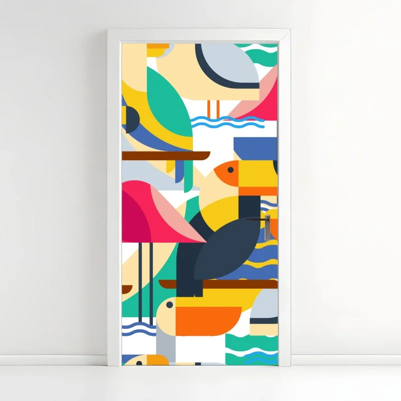 Sticker pour porte oiseaux tropicaux géométriques colorés – Wallnifity® Sticker pour porte oiseaux tropicaux géométriques colorés – Wallnifity®