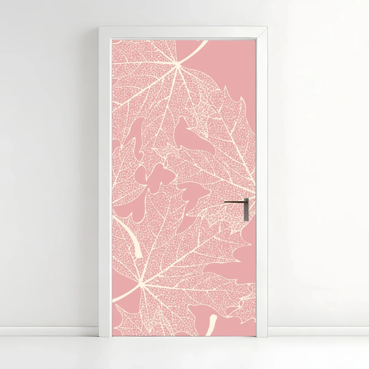 Sticker pour porte motif de feuilles stylisées rose et crème – Wallnifity® Sticker pour porte motif de feuilles stylisées rose et crème – Wallnifity®