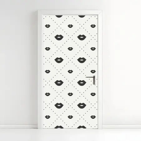 Sticker pour porte motif lèvres minimalistes en noir et blanc – Wallnifity®