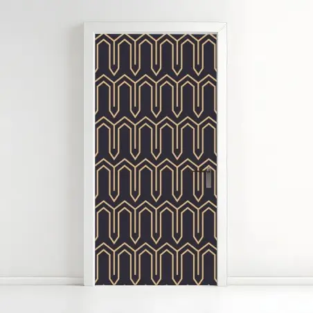 Sticker pour porte motif art déco doré sur fond bleu marine – Wallnifity®