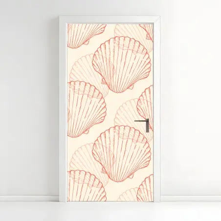 Sticker pour porte motif coquillages corail sur fond beige – Wallnifity®