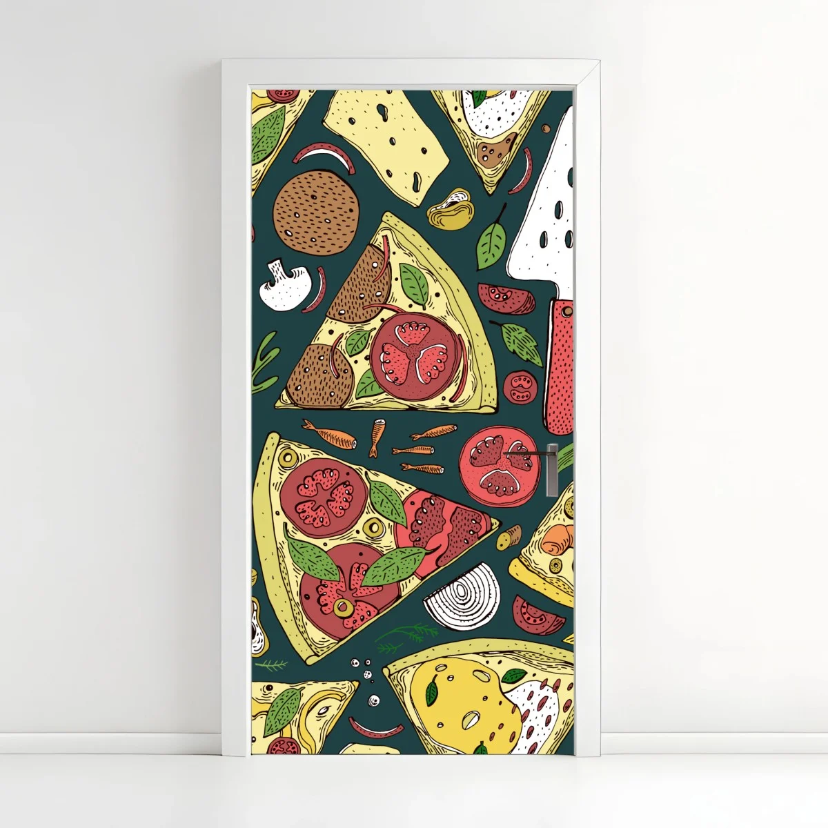 Sticker pour porte motif pizzas et ingrédients dessiné à la main – Wallnifity® Sticker pour porte motif pizzas et ingrédients dessiné à la main – Wallnifity®