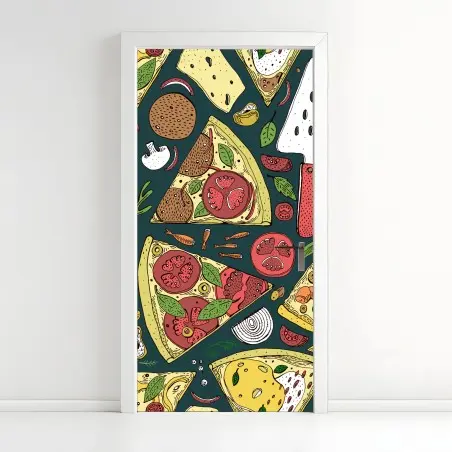 Sticker pour porte motif pizzas et ingrédients dessiné à la main – Wallnifity®