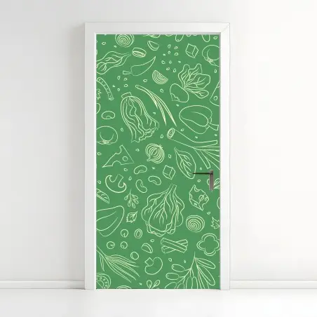 Sticker pour porte motif légumes frais pour décoration de cuisine – Wallnifity®