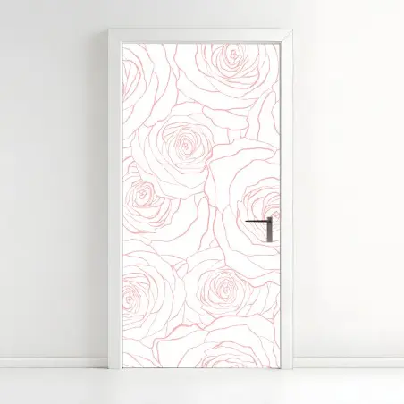 Sticker pour porte motif floral minimaliste de roses délicates – Wallnifity®