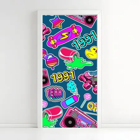 Sticker pour porte motifs rétro années 90 colorés et ludiques – Wallnifity®