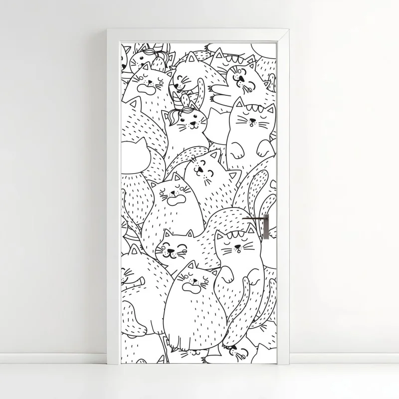 Sticker pour porte motif de chats mignons en noir et blanc – Wallnifity® Sticker pour porte motif de chats mignons en noir et blanc – Wallnifity®
