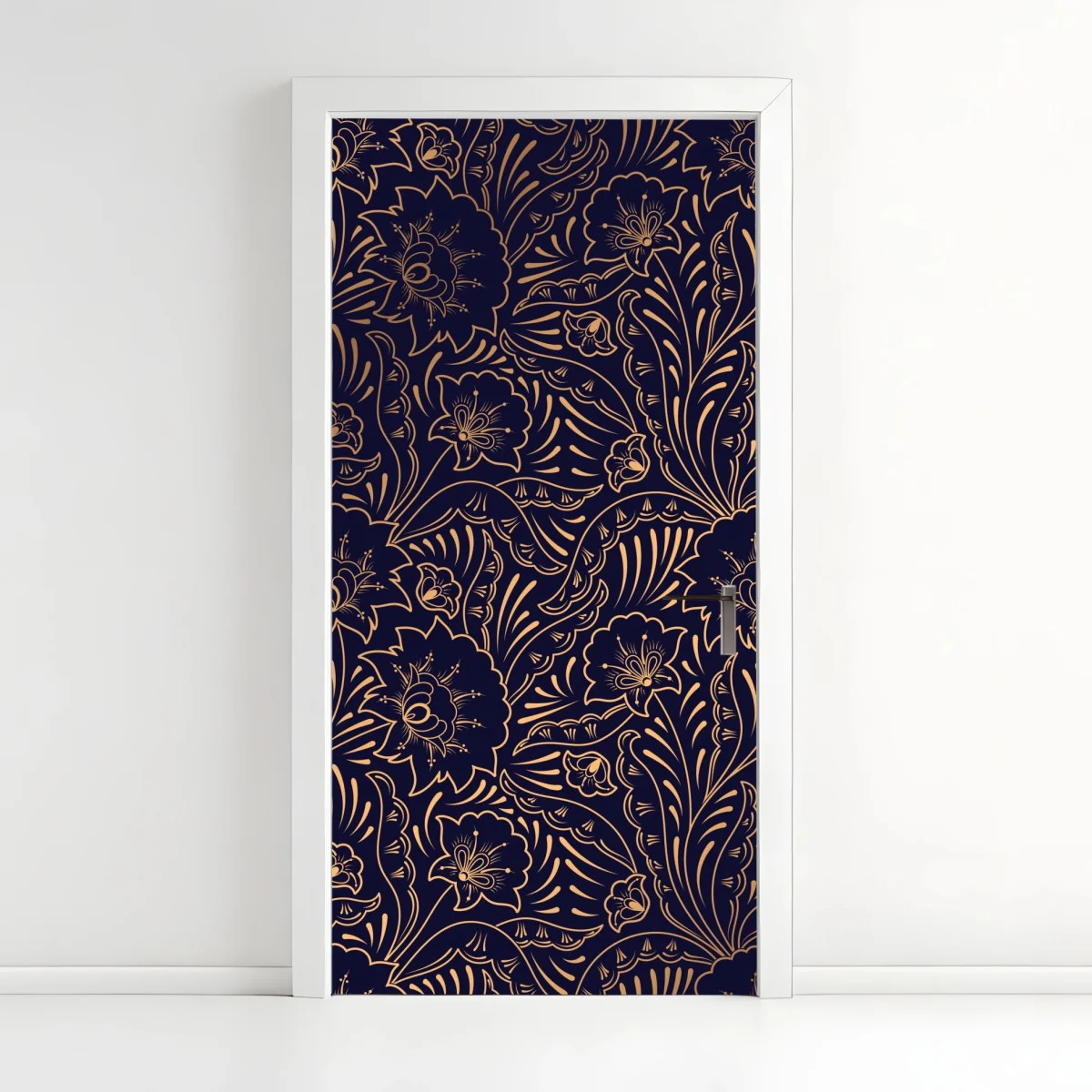 Sticker pour porte motif floral art déco doré sur fond bleu nuit – Wallnifity® Sticker pour porte motif floral art déco doré sur fond bleu nuit – Wallnifity®