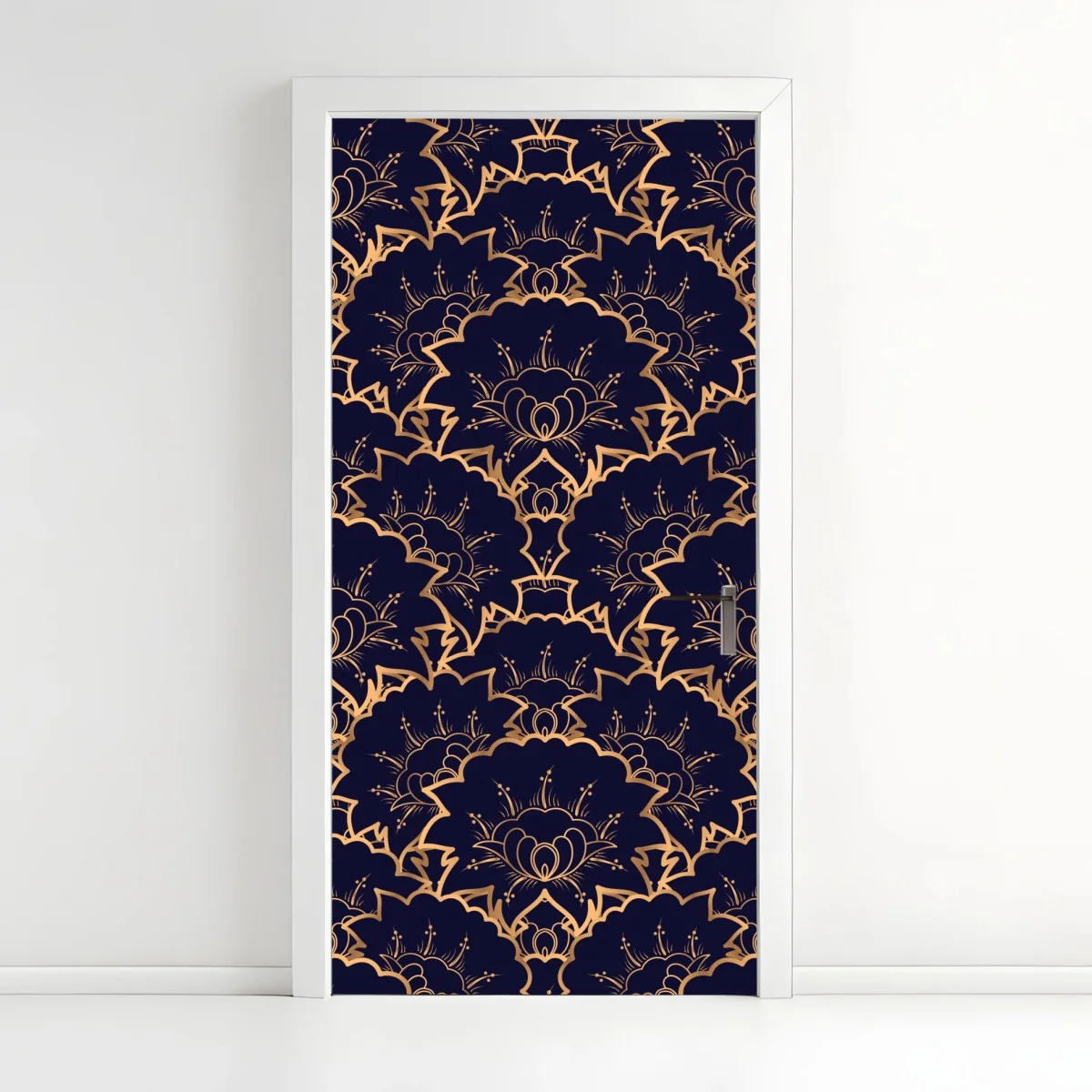 Sticker pour porte motif floral art déco doré sur fond bleu marine – Wallnifity® Sticker pour porte motif floral art déco doré sur fond bleu marine – Wallnifity®