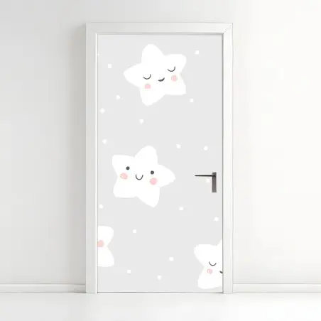 Sticker pour porte motif d'étoiles souriantes pour chambre d'enfant – Wallnifity®