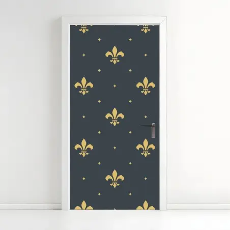 Sticker pour porte motif fleur de lys doré sur fond bleu nuit – Wallnifity®
