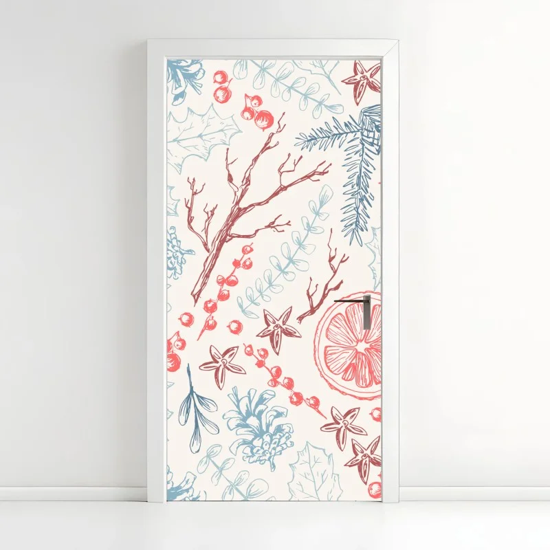 Sticker pour porte motif botanique hivernal aux agrumes et épices – Wallnifity® Sticker pour porte motif botanique hivernal aux agrumes et épices – Wallnifity®