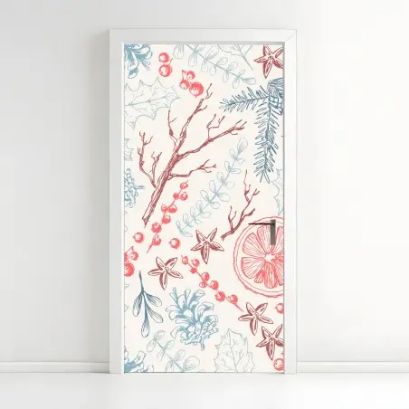 Sticker pour porte motif botanique hivernal aux agrumes et épices – Wallnifity®