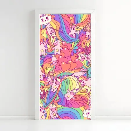 Sticker pour porte rêve de licornes arc-en-ciel – Wallnifity®