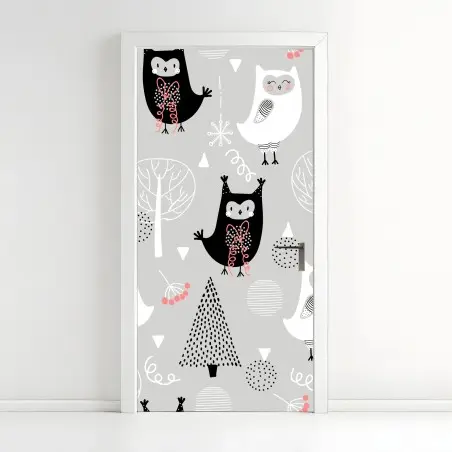 Sticker pour porte motif de chouettes scandinaves pour chambre d'enfant – Wallnifity®