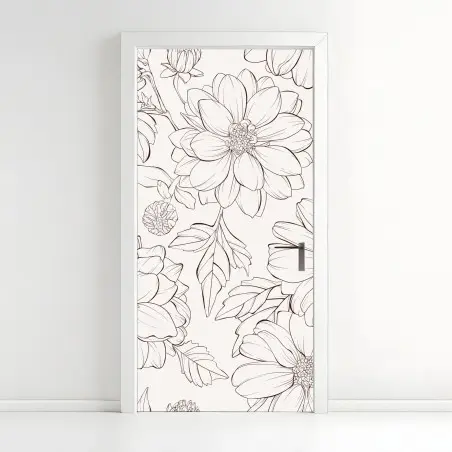 Sticker pour porte motif floral délicat au trait – Wallnifity®