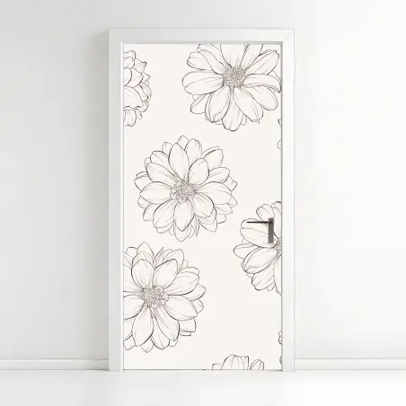 Sticker pour porte motif floral délicat en noir et blanc – Wallnifity®