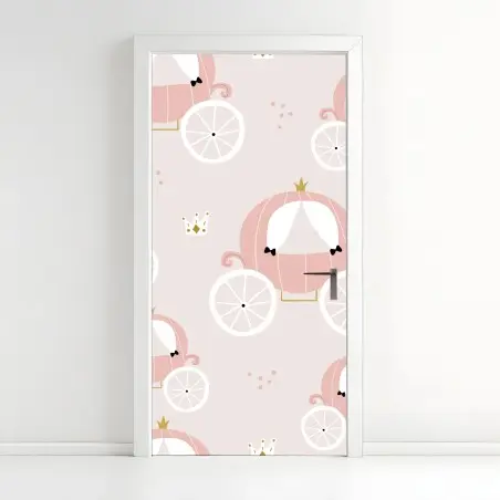 Sticker pour porte carrosse de princesse motif féerique rose – Wallnifity®