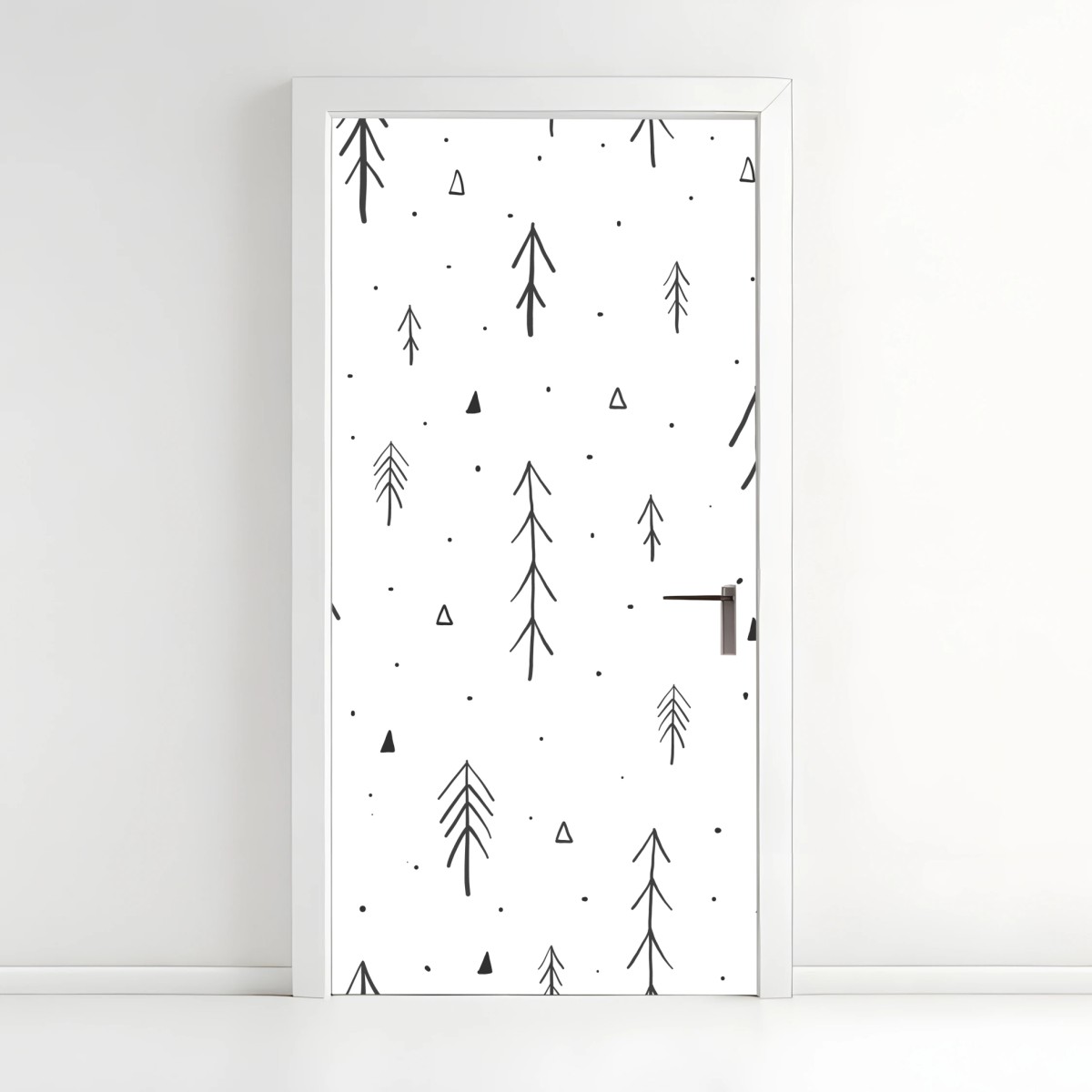 Sticker pour porte sapins minimalistes scandinaves en noir et blanc – Wallnifity®