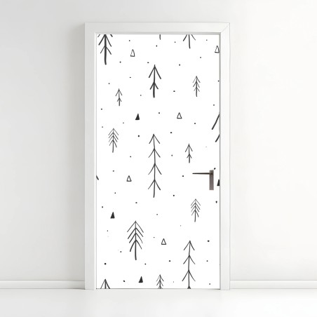 Sticker pour porte sapins minimalistes scandinaves en noir et blanc – Wallnifity®