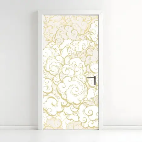 Sticker pour porte nuages stylisés dorés sur fond blanc – Wallnifity®