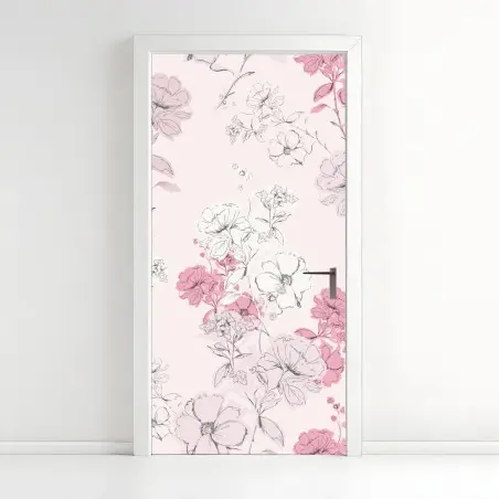 Sticker pour porte fleurs délicates sur fond rose – Wallnifity®
