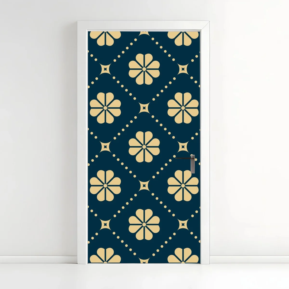 Sticker pour porte motif floral géométrique bleu marine et beige – Wallnifity® Sticker pour porte motif floral géométrique bleu marine et beige – Wallnifity®