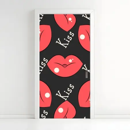Sticker pour porte motif lèvres rouges pop art sur fond noir – Wallnifity®