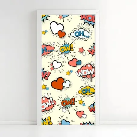 Sticker pour porte motif pop art onomatopées et cœurs colorés – Wallnifity®