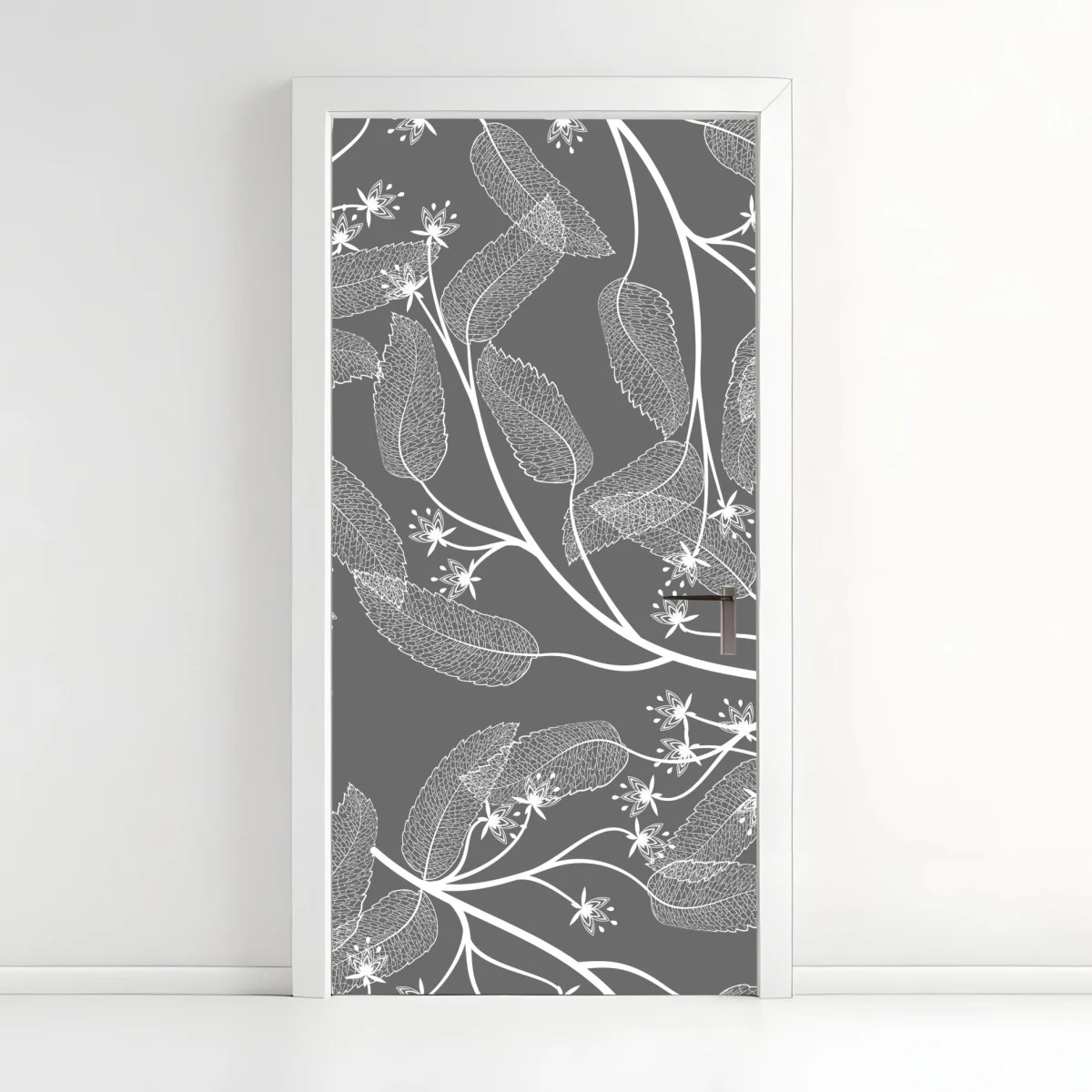 Sticker pour porte motif floral minimaliste en gris et blanc – Wallnifity® Sticker pour porte motif floral minimaliste en gris et blanc – Wallnifity®