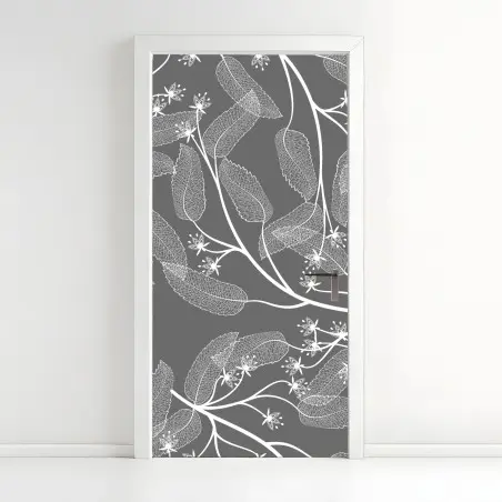 Sticker pour porte motif floral minimaliste en gris et blanc – Wallnifity®