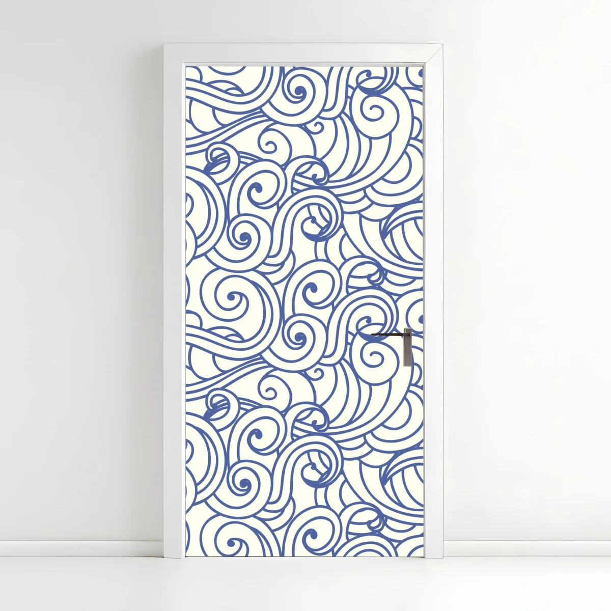 Sticker pour porte motif ondes décoratives bleu et ivoire – Wallnifity® Sticker pour porte motif ondes décoratives bleu et ivoire – Wallnifity®