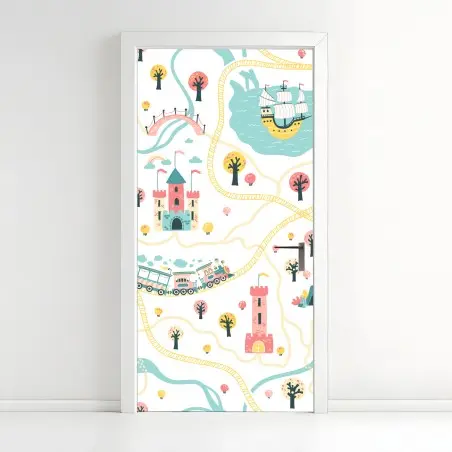 Sticker pour porte carte du royaume enchanté aux couleurs pastel – Wallnifity®