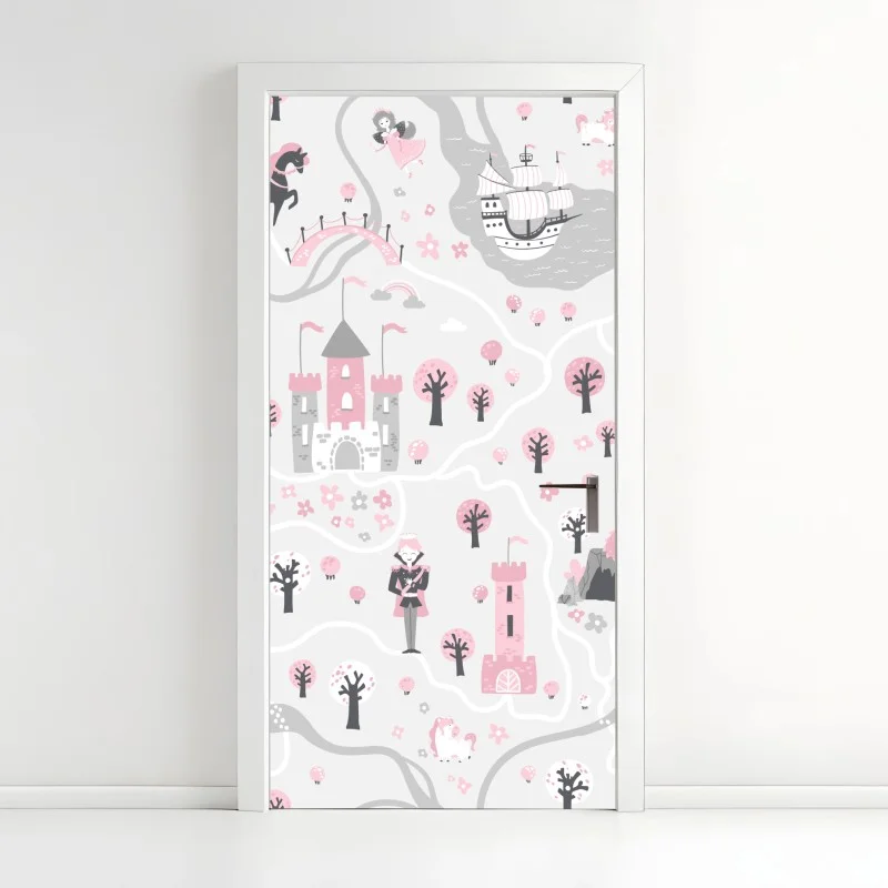 Sticker pour porte carte féerique rose aux châteaux et créatures – Wallnifity® Sticker pour porte carte féerique rose aux châteaux et créatures – Wallnifity®