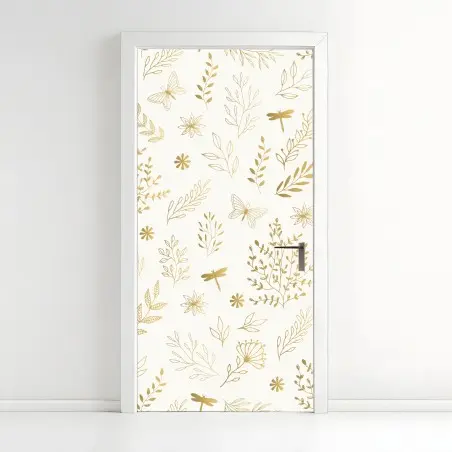 Sticker pour porte motif botanique doré minimaliste – Wallnifity®