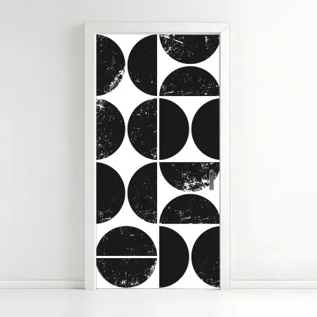Sticker pour porte motif géométrique de cercles noirs et blancs texturés – Wallnifity®