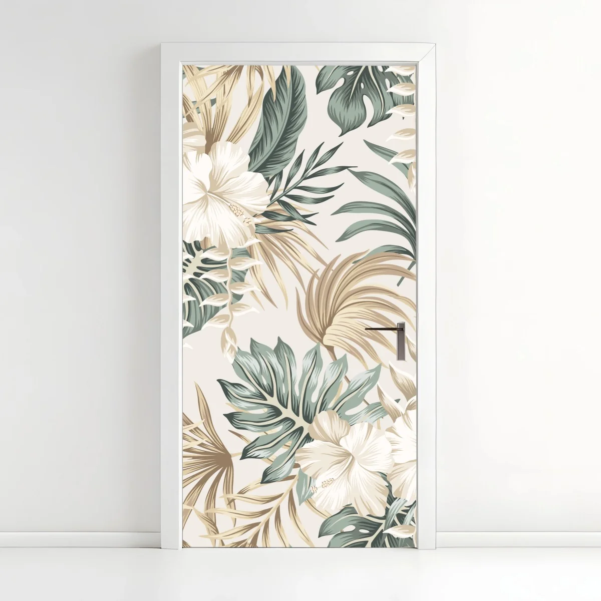 Sticker pour porte motif botanique tropical tons sable et vert sauge – Wallnifity® Sticker pour porte motif botanique tropical tons sable et vert sauge – Wallnifity®